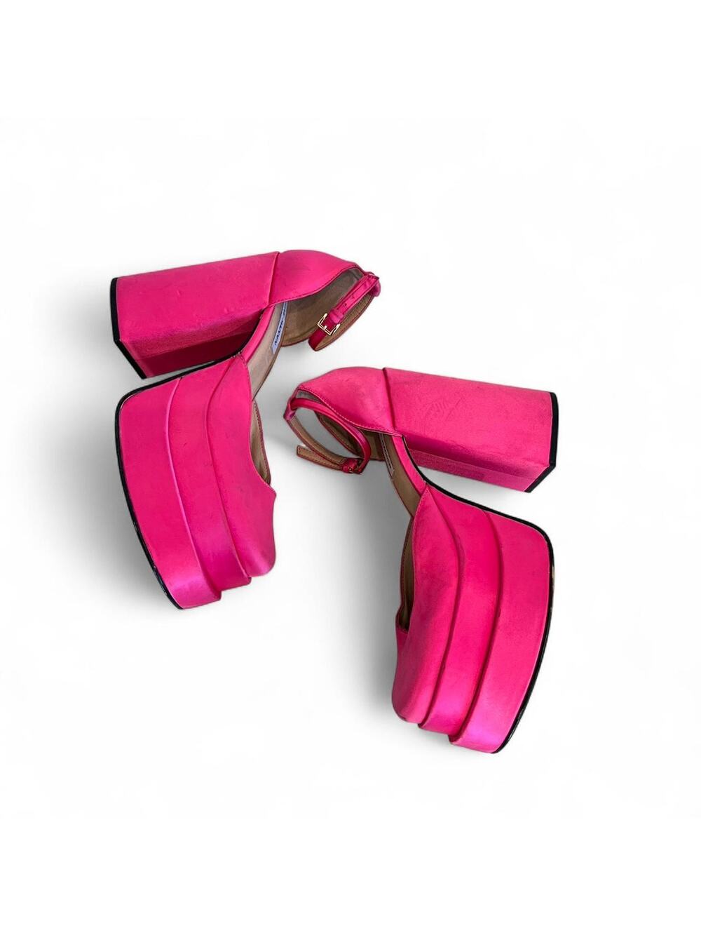 Steve Madden Charlize Platform Mary Jane Hot Pink Satin Heels, Size 9